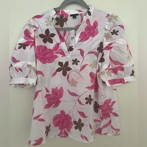 Ann Taylor Floral Pintucked Puff Sleeve